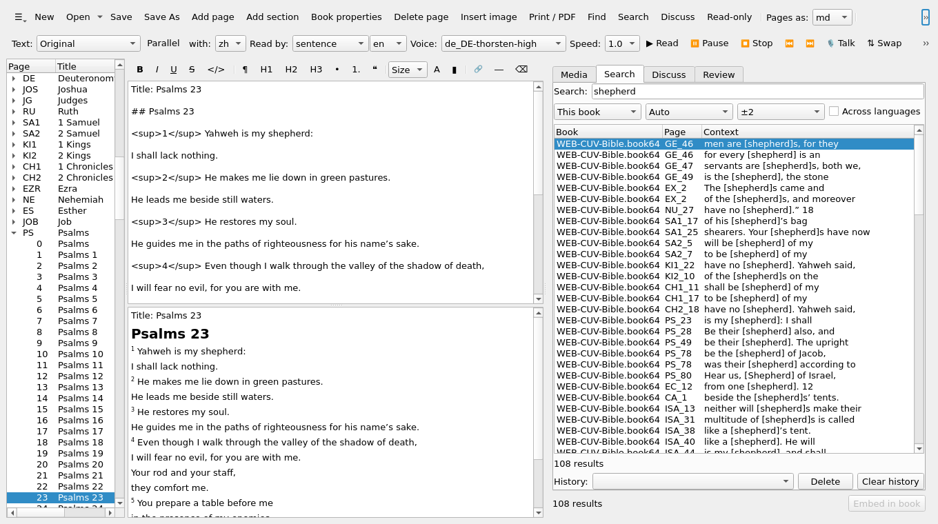 Search results across a whole book