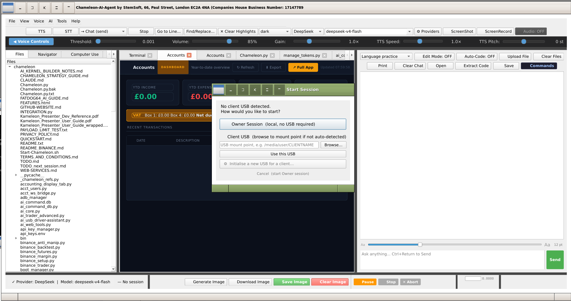 AI IDE chat and editor