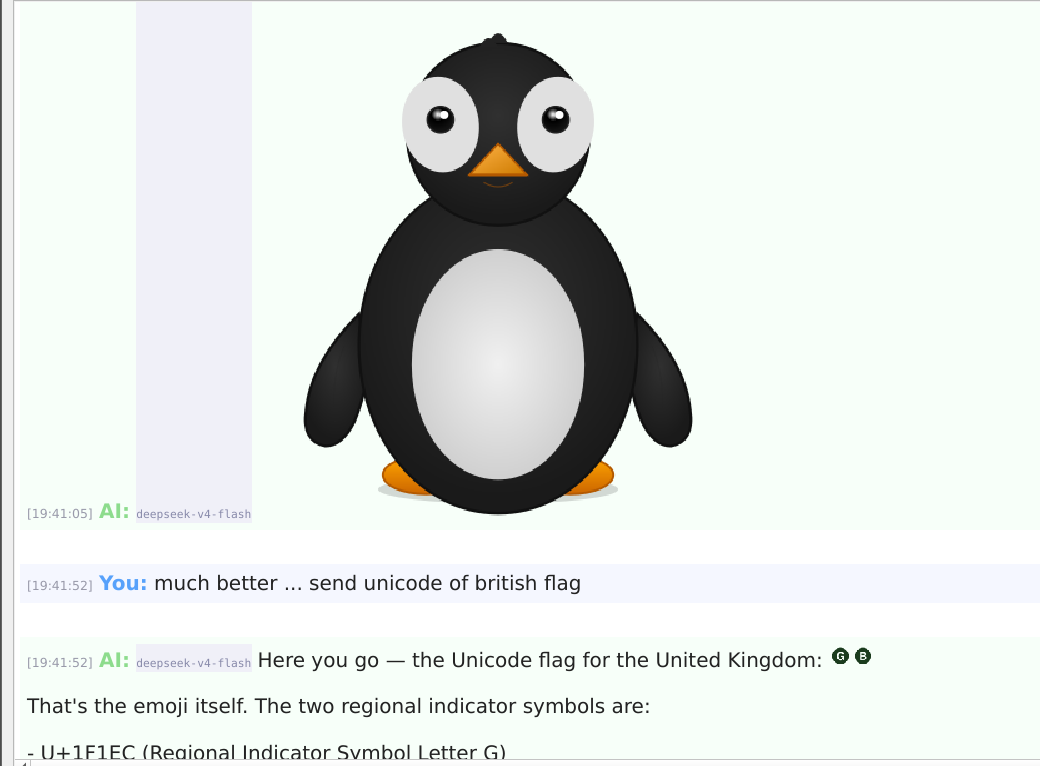 Chameleon AI IDE chat — a penguin drawn by the AI as SVG