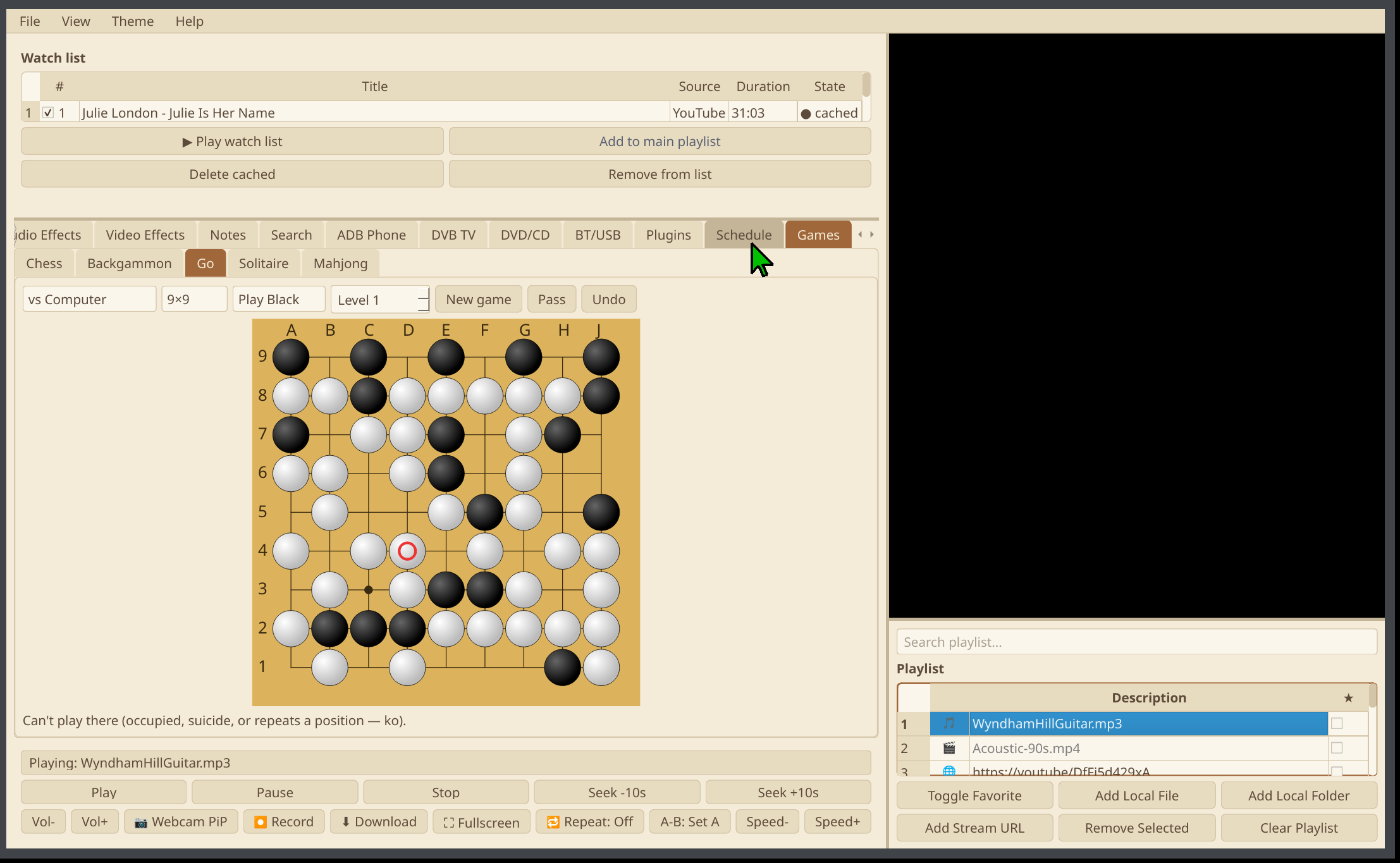 Chameleon Media Center — Go on a 9×9 board against GNU Go