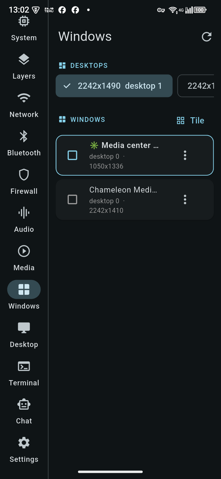 TrXi-Ctrl — Windows tab listing and tiling open desktop windows